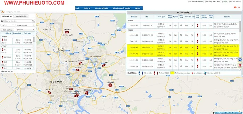 giao diện quản lý giám sát hành trình ô tô